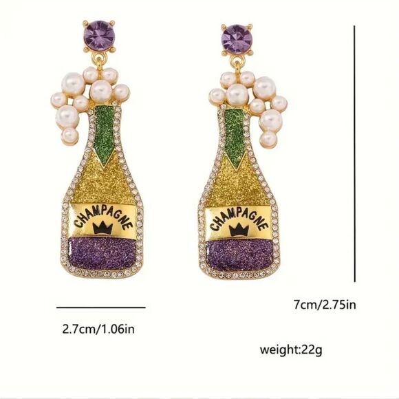 New MARDI GRAS CHAMPAGNE cocktail earrings - Picture 3 of 12